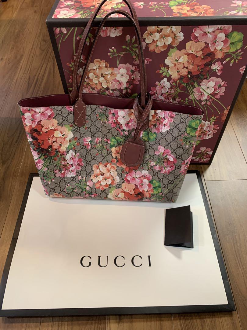 Gucci Tote Bag Floral Pattern Reversible Blooms Flower from JAPAN