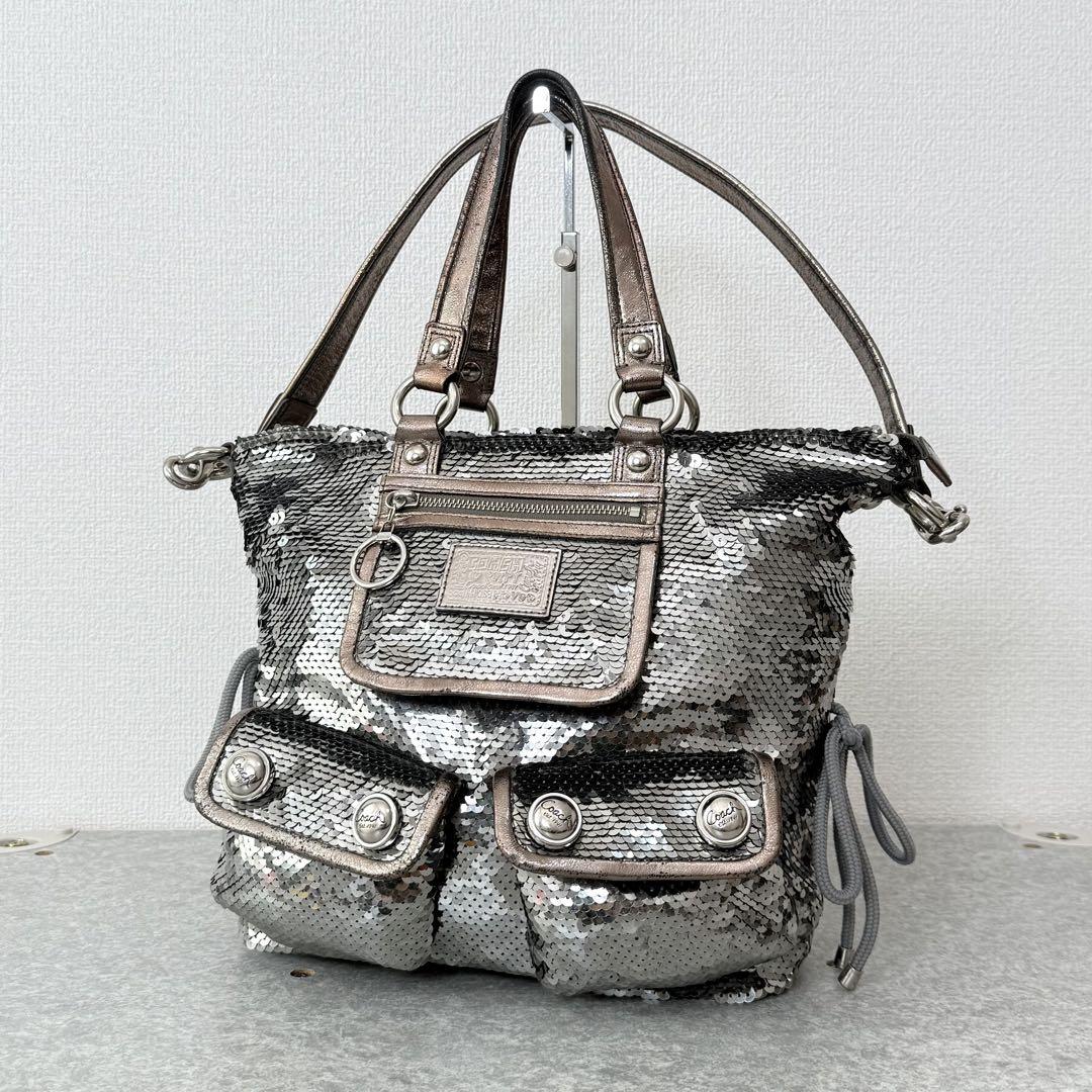 バッグ Coach Poppy Sequins HandBag Purple y2k Coach Poppy Large Limited Edition Tartan Glam Sequin
